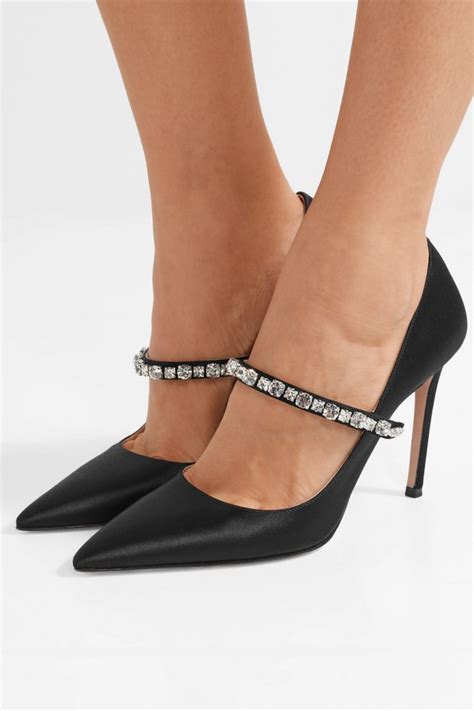 prada crystal satin pumps|PRADA Satin Crystal Embellished Pumps 38 Black.